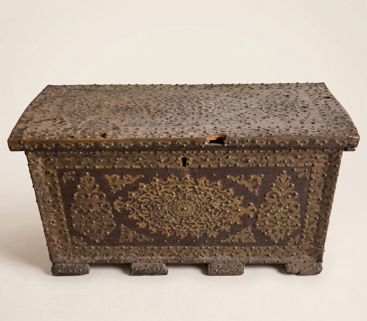 Wooden Treasure Chest With Inlays, 19th Century-photo-3