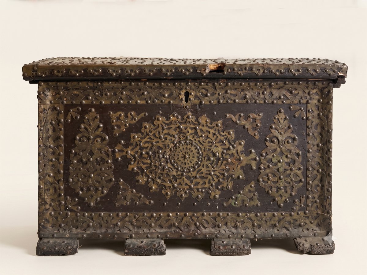 Wooden Treasure Chest With Inlays, 19th Century