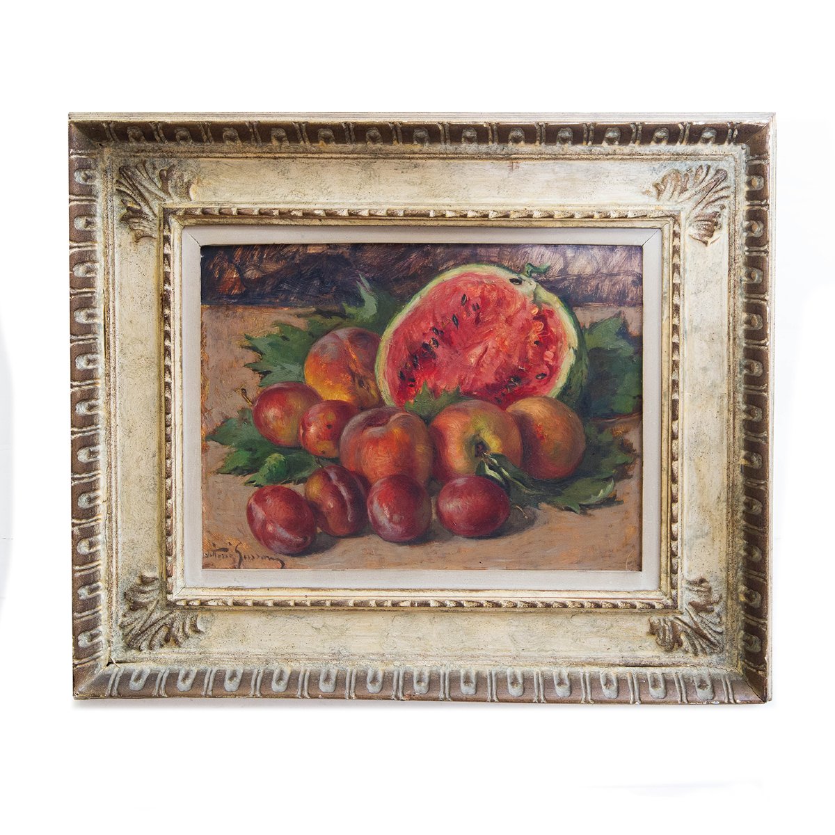 Vittorio Gussoni, "still Life With Fruit," Oil On Wood, Signed, 20th Century-photo-2
