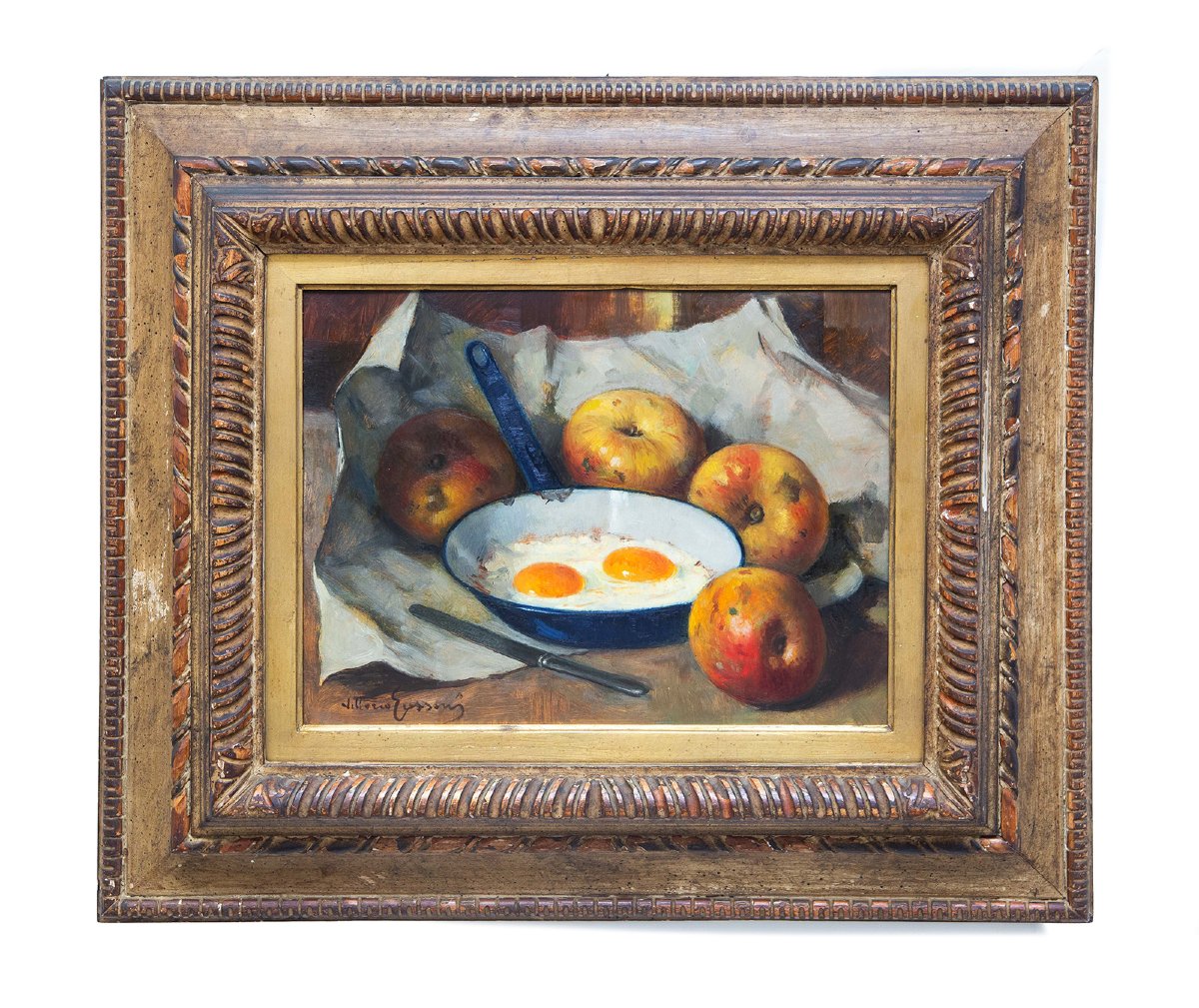 Vittorio Gussoni, « Nature morte », huile sur bois, signée, XXe siècle-photo-2