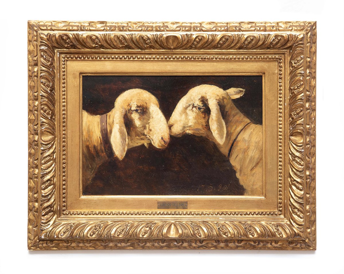 Lorenzo Delleani, "sheep," Oil On Panel, May 17, 1901-photo-2