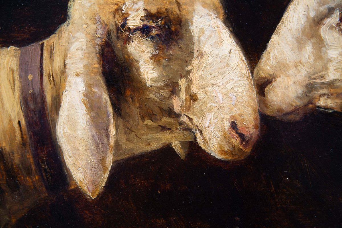 Lorenzo Delleani, "sheep," Oil On Panel, May 17, 1901-photo-1