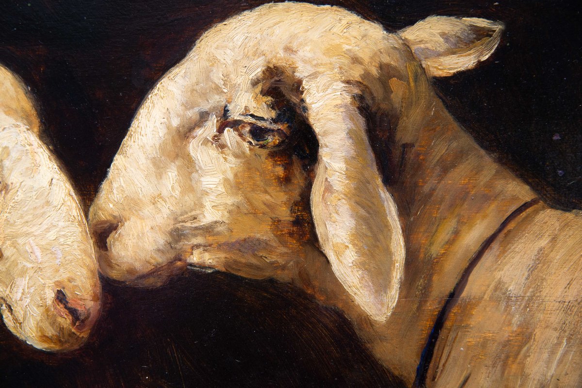 Lorenzo Delleani, "sheep," Oil On Panel, May 17, 1901-photo-4