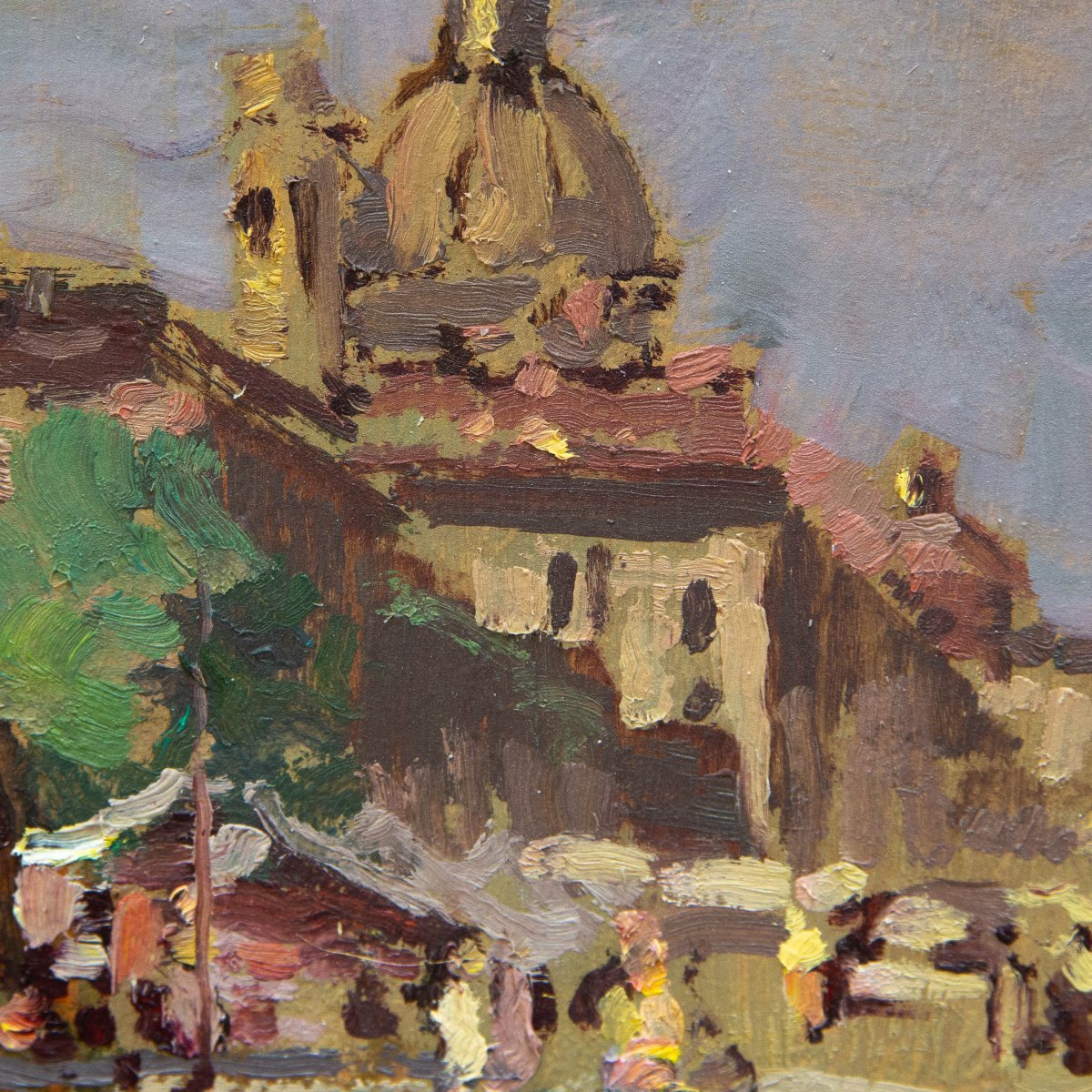 Carlo Follini, "turin Market," Oil On Cardboard, July 19, 1917-photo-1