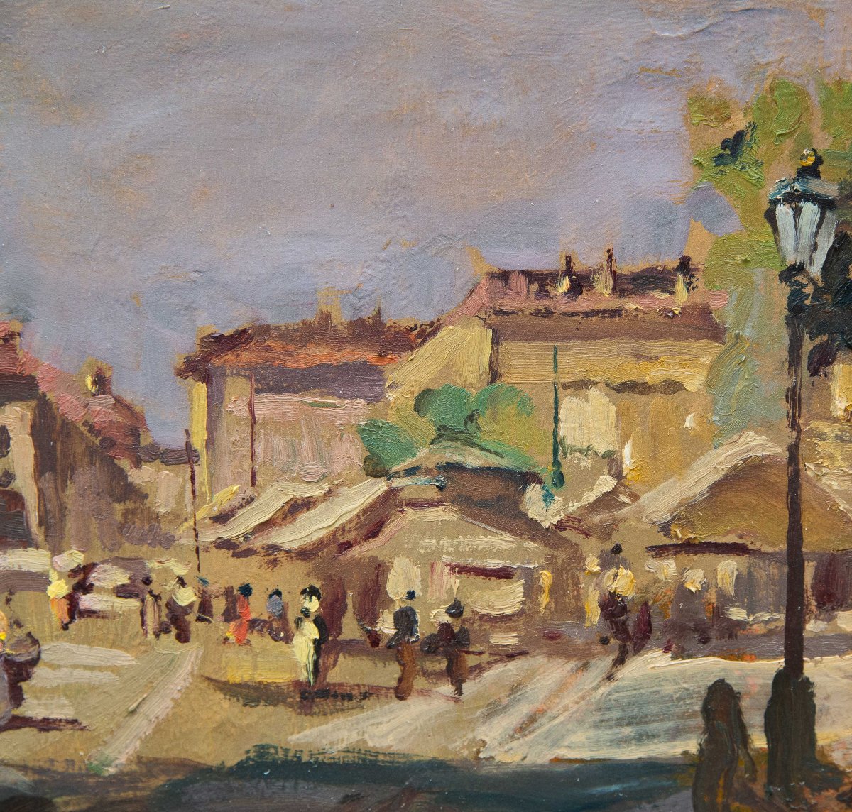 Carlo Follini, "turin Market," Oil On Cardboard, July 19, 1917-photo-2