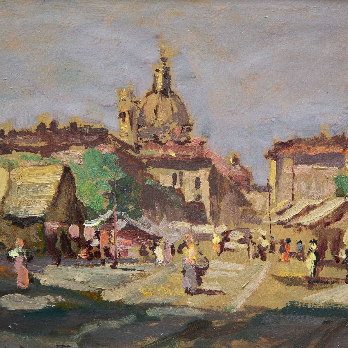 Carlo Follini, "turin Market," Oil On Cardboard, July 19, 1917-photo-3