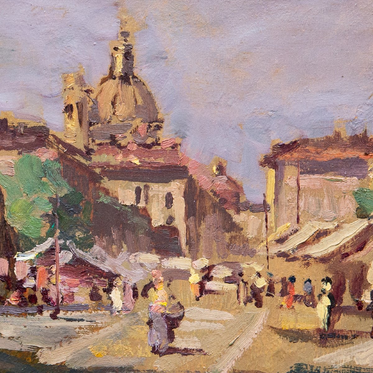 Carlo Follini, "turin Market," Oil On Cardboard, July 19, 1917-photo-4