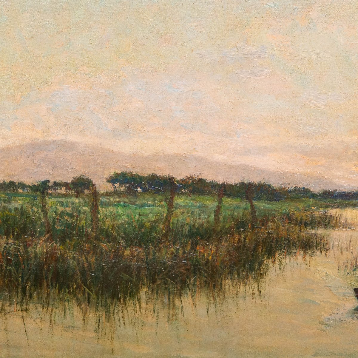 Alberto Cecconi, "river Landscape," Oil On Canvas, 1940s-photo-3