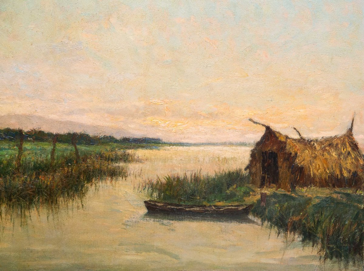 Alberto Cecconi, "river Landscape," Oil On Canvas, 1940s-photo-4