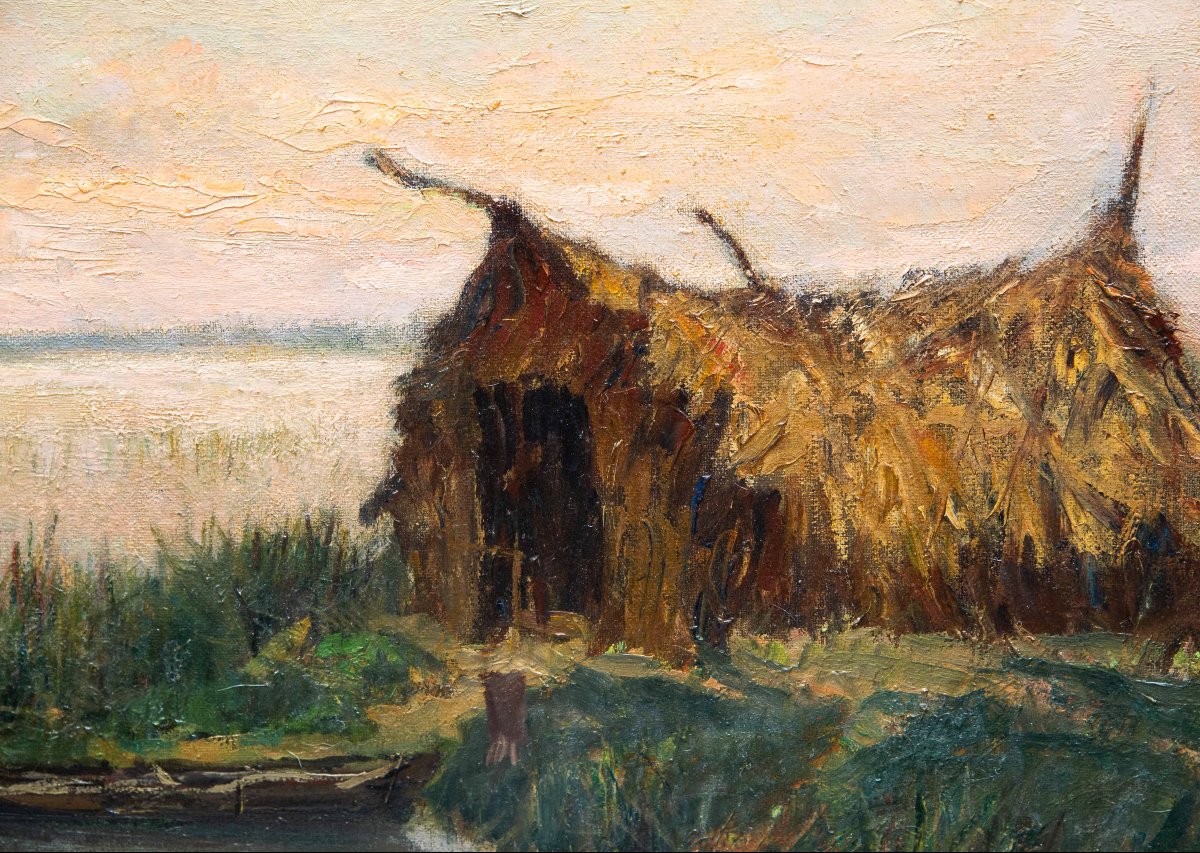 Alberto Cecconi, "river Landscape," Oil On Canvas, 1940s-photo-2