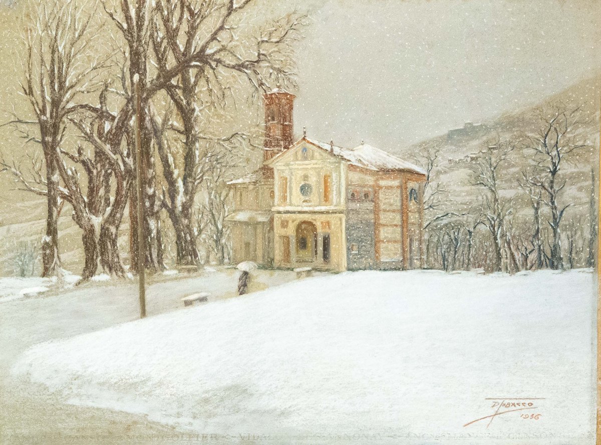Demetrio Tabacco, « Petite église de la Madonna della Neve », signé, 1936-photo-1