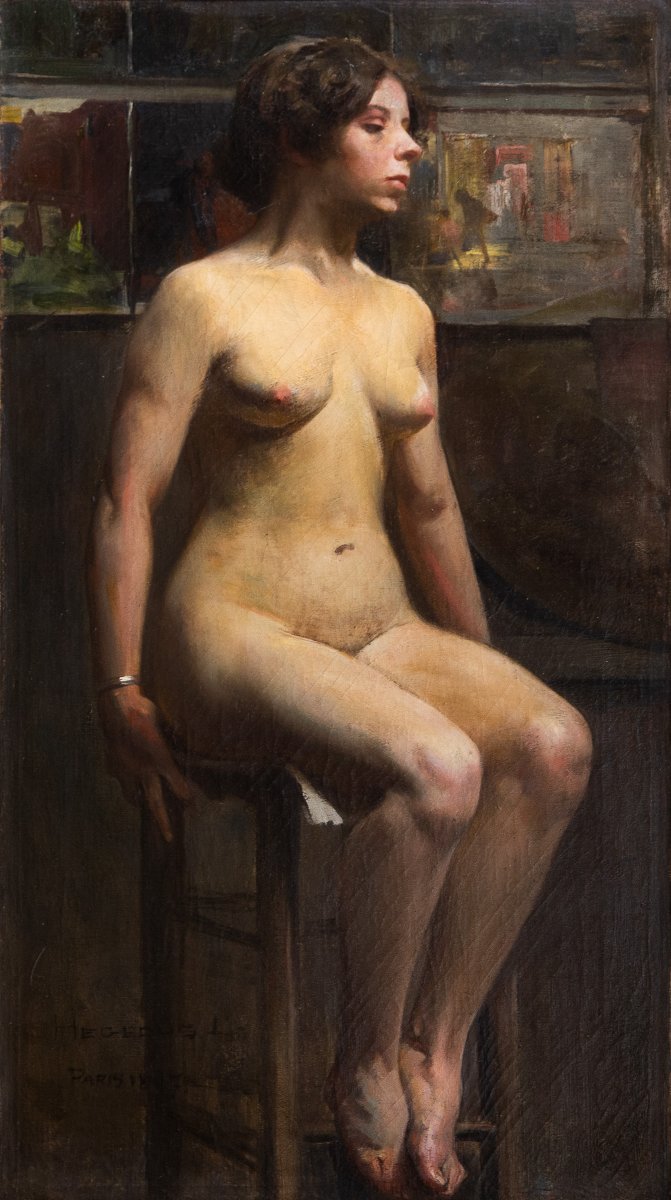 László Hegedűs, "female Nude," Oil On Canvas, Signed, Paris 1887-photo-4