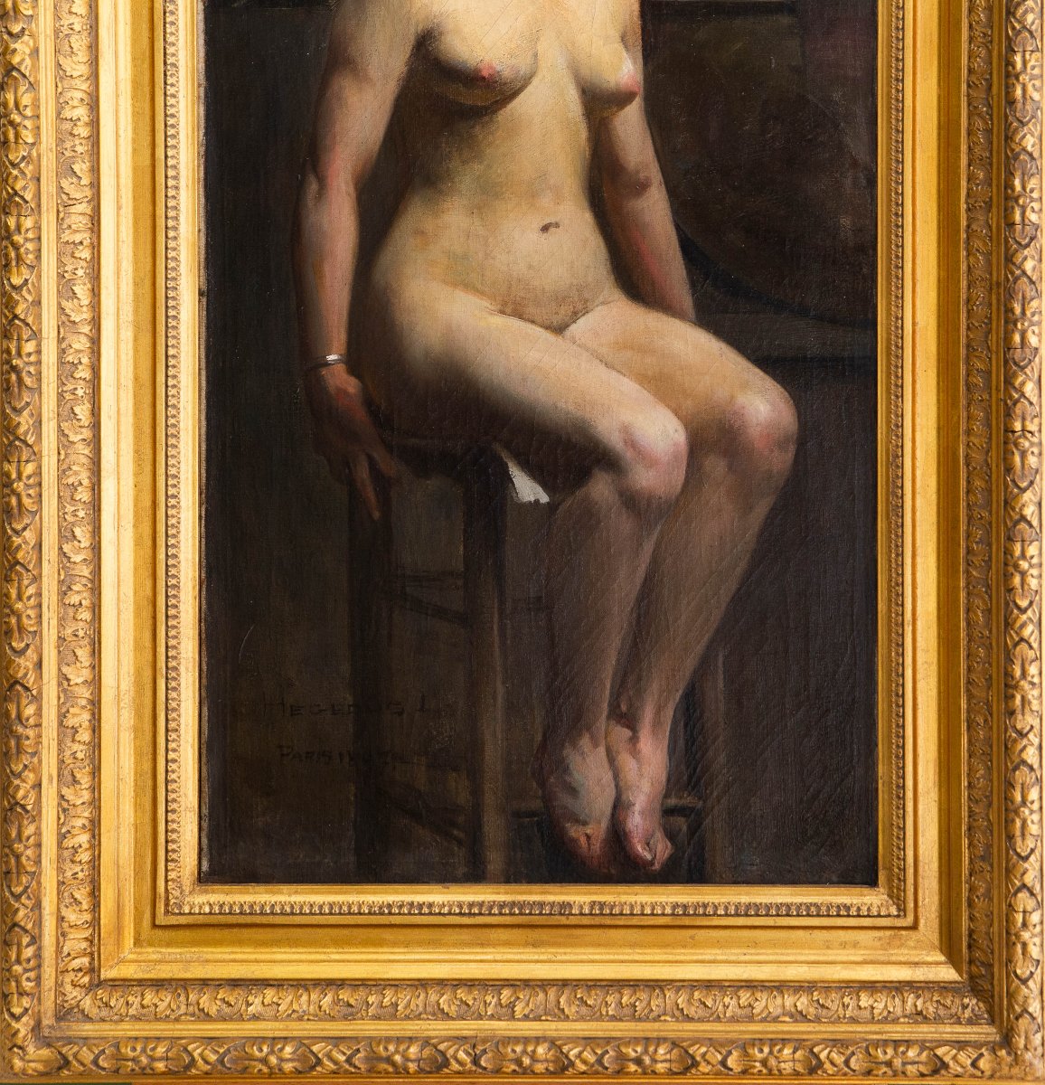 László Hegedűs, "female Nude," Oil On Canvas, Signed, Paris 1887-photo-1