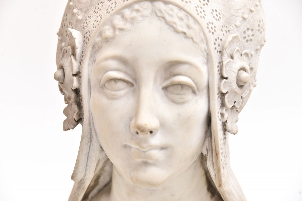 "florentine Noble Lady "- Ancient Italian Marble Of The 19th Century-photo-4