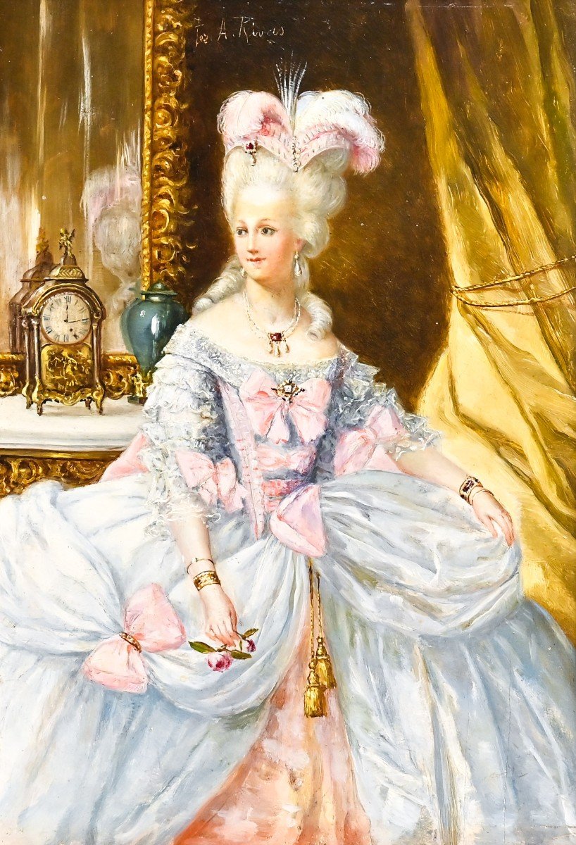 "Elégante dame de la cour" - Peinture sur panneau d'Antonio Rivas