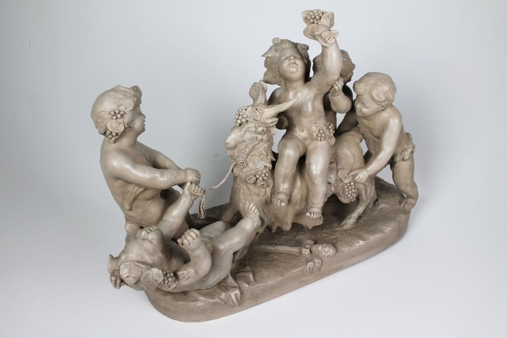 "bacchanal With Cherubs" - Terracotta Sculpture-photo-2