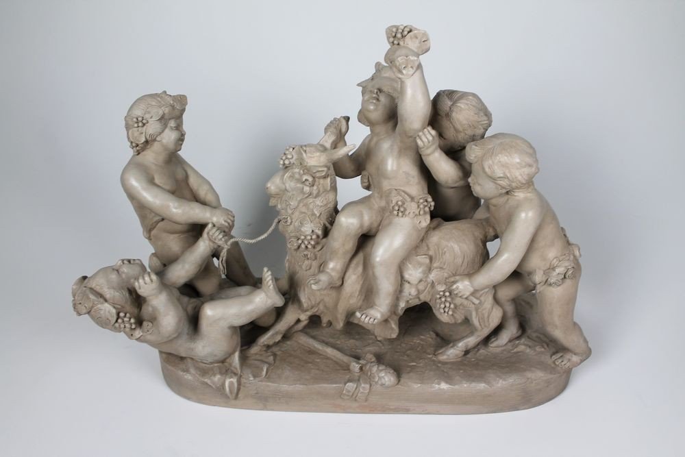 "bacchanal With Cherubs" - Terracotta Sculpture