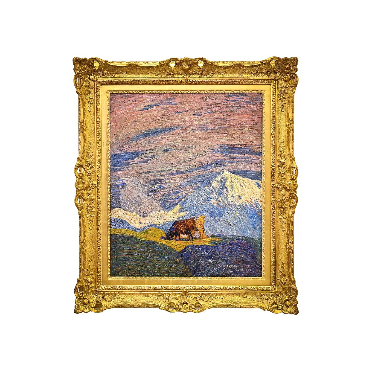  "Pâturage en haute montagne" Huile sur toile par C. Maggi-photo-2