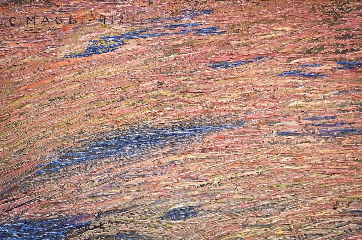  "Pâturage en haute montagne" Huile sur toile par C. Maggi-photo-2