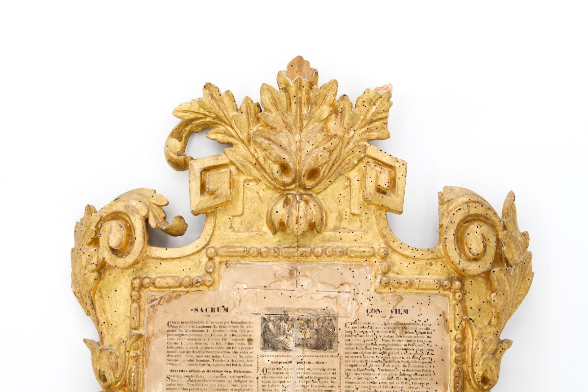 Antique Cartagloria In Carved And Gilded Wood With Gold Leaf, Louis XVI Origin, XVIII Period-photo-2