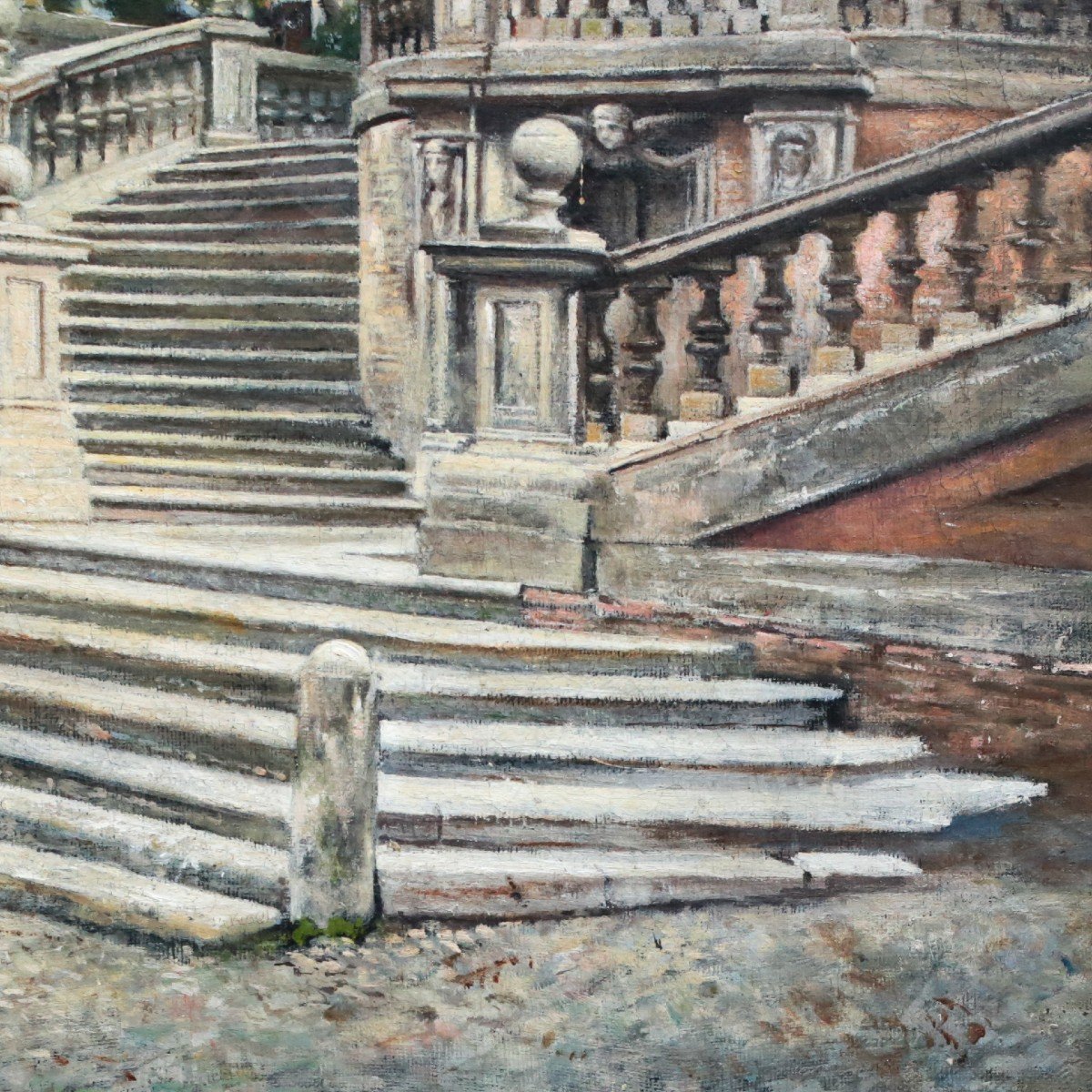 "staircase In Rome", Oil On Canvas, By Pio Joris, Signed Lower Left, Late 19th Century-photo-1