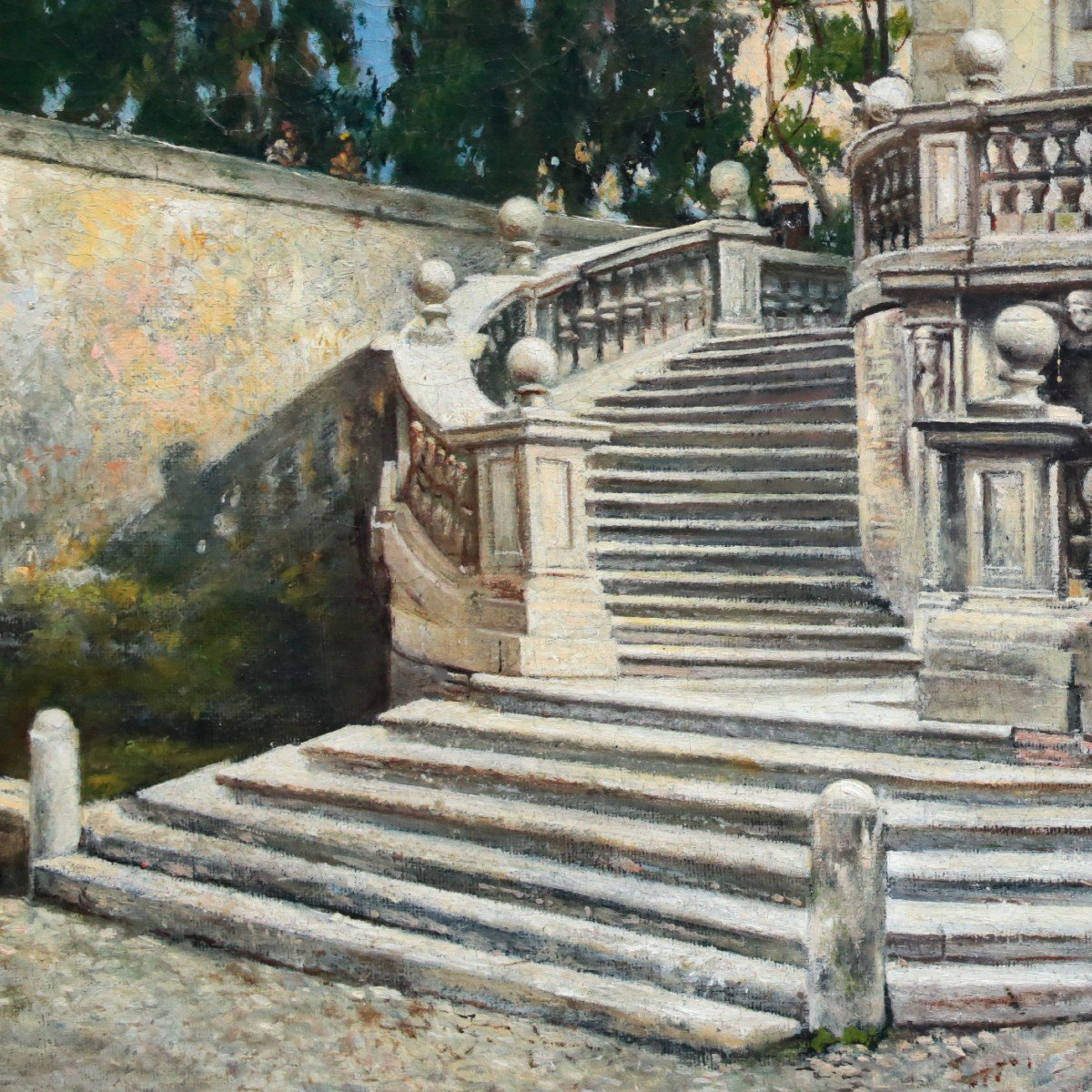 "staircase In Rome", Oil On Canvas, By Pio Joris, Signed Lower Left, Late 19th Century-photo-2