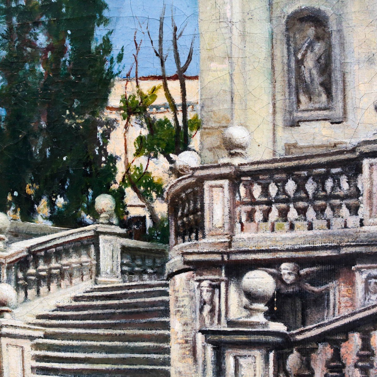 "staircase In Rome", Oil On Canvas, By Pio Joris, Signed Lower Left, Late 19th Century-photo-6