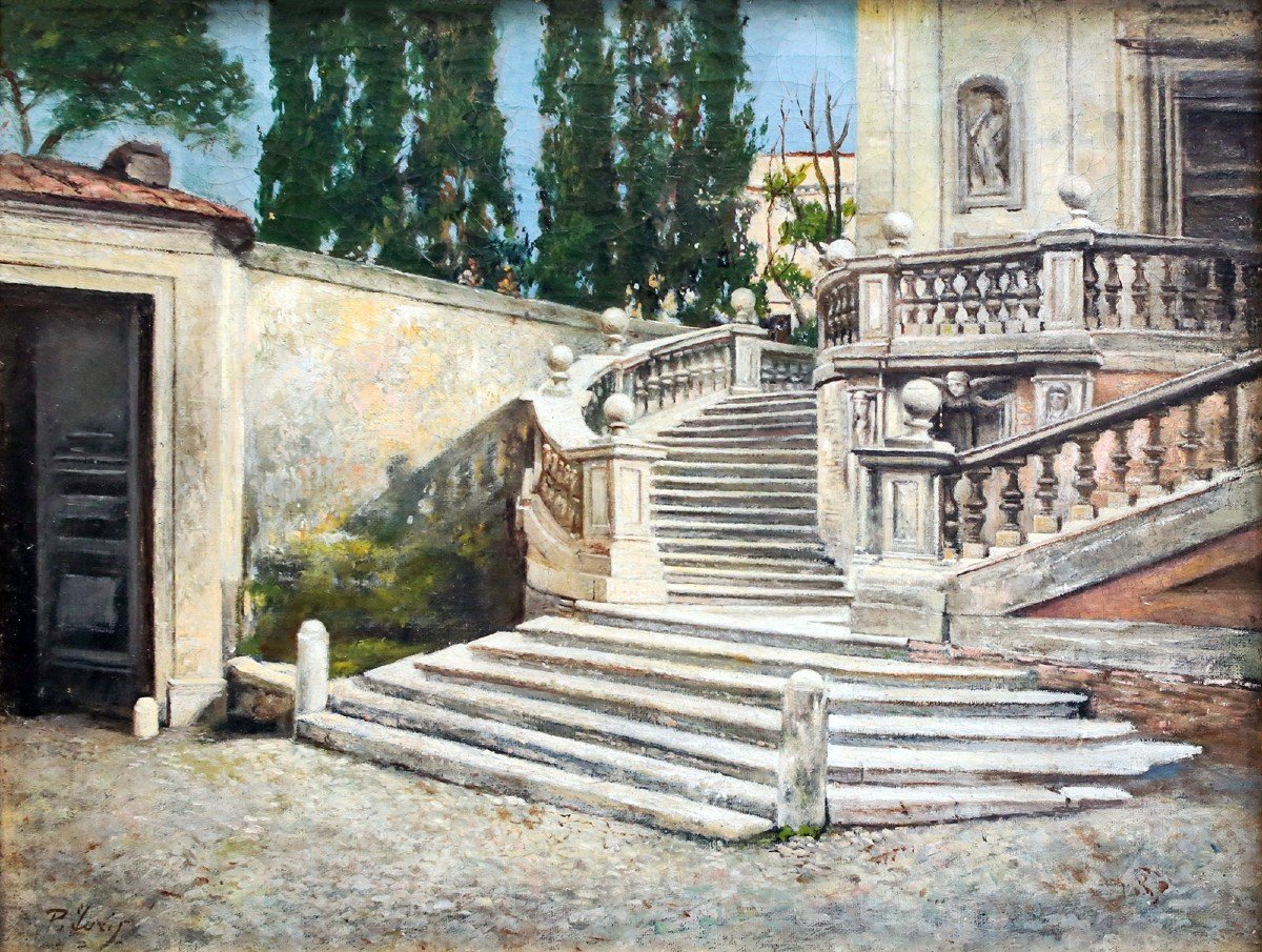 "staircase In Rome", Oil On Canvas, By Pio Joris, Signed Lower Left, Late 19th Century