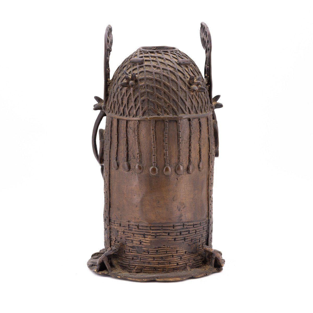 African Bronze Sculpture, "man's Head With Headdress", Period Mid-20th Century-photo-4