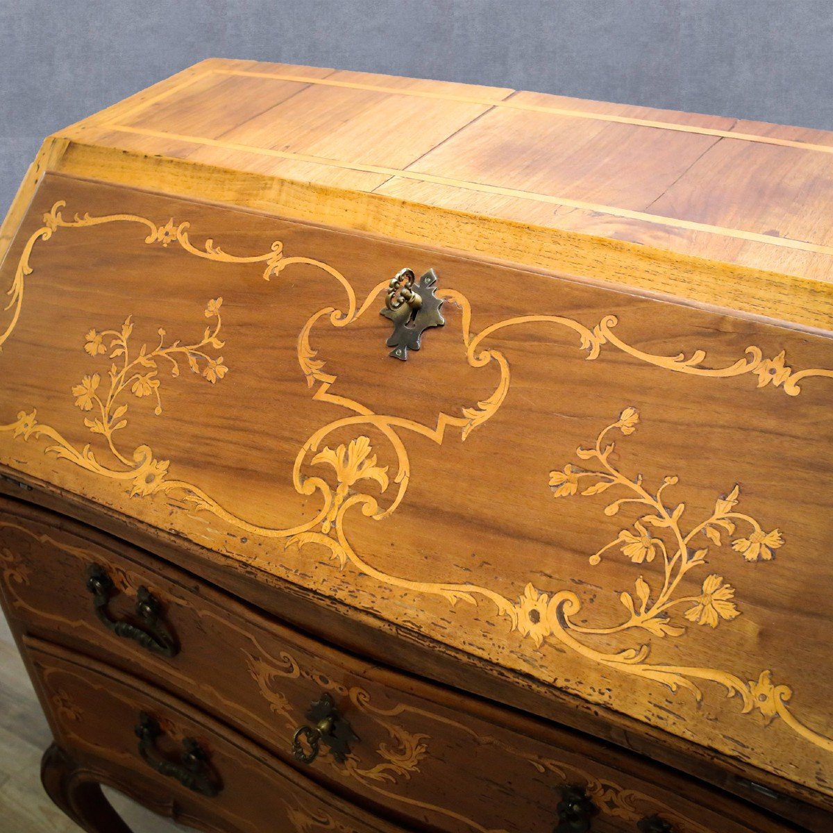 Small Secretary In Inlaid Walnut, Transition Period, 19th Century-photo-1