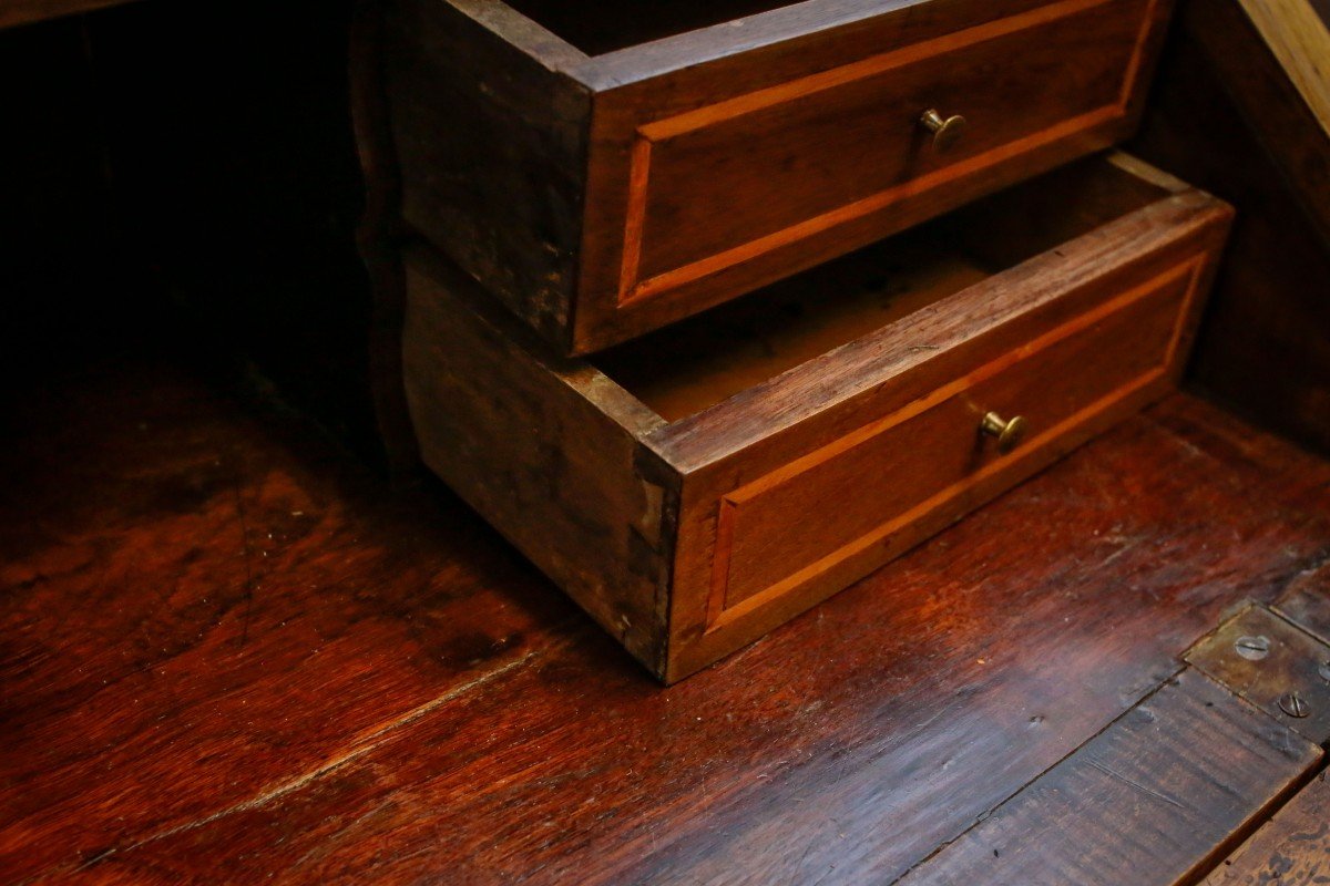 Small Secretary In Inlaid Walnut, Transition Period, 19th Century-photo-6