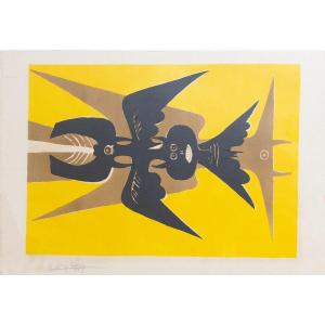 Lithographie, "emblème Jaune", Par Wilferdo Lam, Signée, 1952
