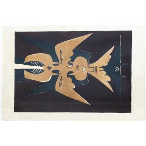 Lithograph, "black Emblem," By Wiferdo Lam, Signed, 1952