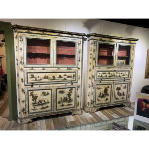 Pair Of Venetian Style Bookcases/showcases In Arte Povera, Epoch '700