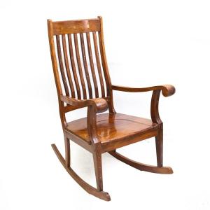 Rocking Chair, Colonial Style, In Indian Rosewood Brass Inlay, 1900s Era