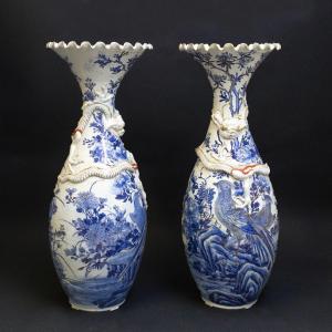 Paire De Vases Orientaux Anciens - Origine Japon, Début Du 20ème Siècle
