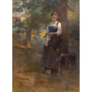 Luigi Chialiva, Oil On Canvas, "female Portrait," Signed, Late 19th Century Period