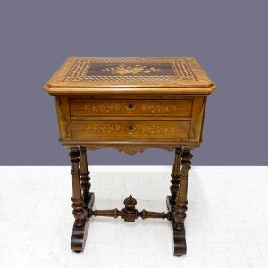 Walnut Inlaid Side Table, Late 1800s