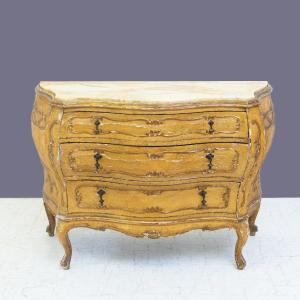 Venice Style Dresser/drawer, Lacquered Walnut With Marble Top, Late 19th Century Period