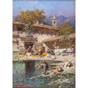 Oil On Panel, By Riccardo Pellegrini, "toledo," Signed And Dated 1906