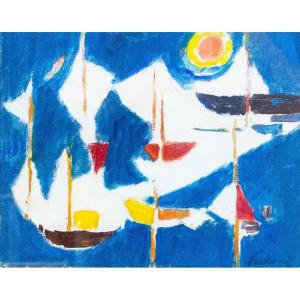 Enrico Paulucci, "regatta," Oil On Canvas, Signed, Mid-20th Century