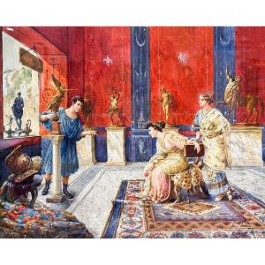 Ettore Forti, "Jeune antiquaire", aquarelle sur papier, signée, Fin XIXe siècle Début XXe siècl