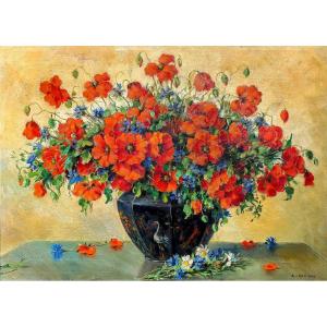 Alfio Paolo Graziani, "vase Of Flowers," Oil On Canvas, 1900s Era