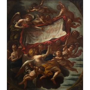 « Gloire Des Anges Avec Le Saint Voile », Huile Sur Toile, XVIIe Siècle