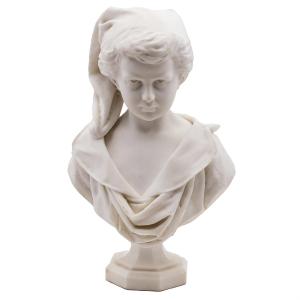 Sculpture en marbre « Le jeune homme contemplatif », fin 19e/début 20e siècle