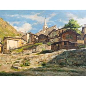 Giuseppe Gheduzzi, "Valtournenche", huile sur contreplaqué, époque 20e siècle