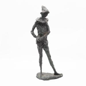 Augusto Murer Bronze Sculpture, "harlequin" Patinated Bronze, Signed At Base, 20th Century