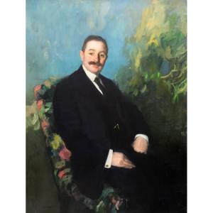 Antonio Ambrogio Alciati, « Portrait d'un gentleman », huile sur toile, signée, 1910