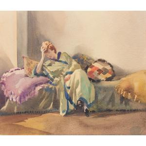 Aurelio Craffonara, « Méditation », aquarelle sur papier, XXe siècle
