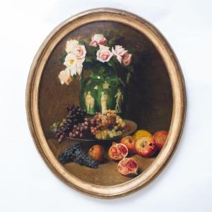Eugenio Farello, « Nature morte aux fleurs », huile sur toile, signée, 20e siècle